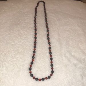 Grey Hematite & Red Cornelian beaded necklace 30 inches